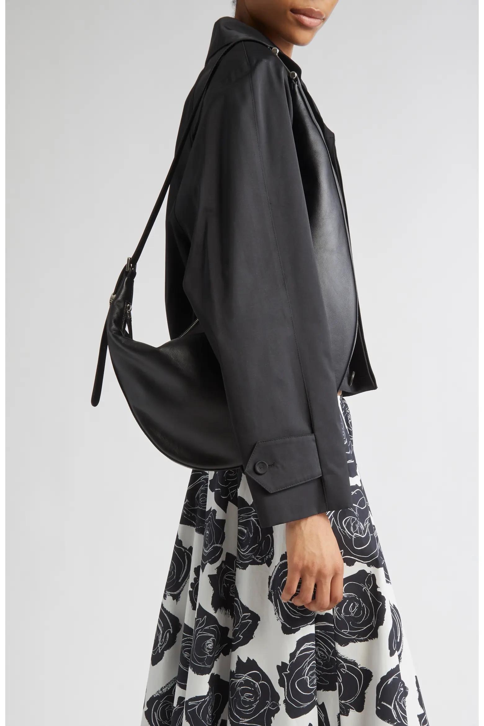 Black Leather Crescent Shoulder Bag