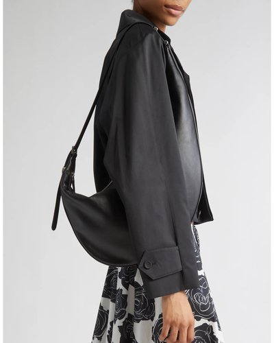 Black Leather Crescent Shoulder Bag