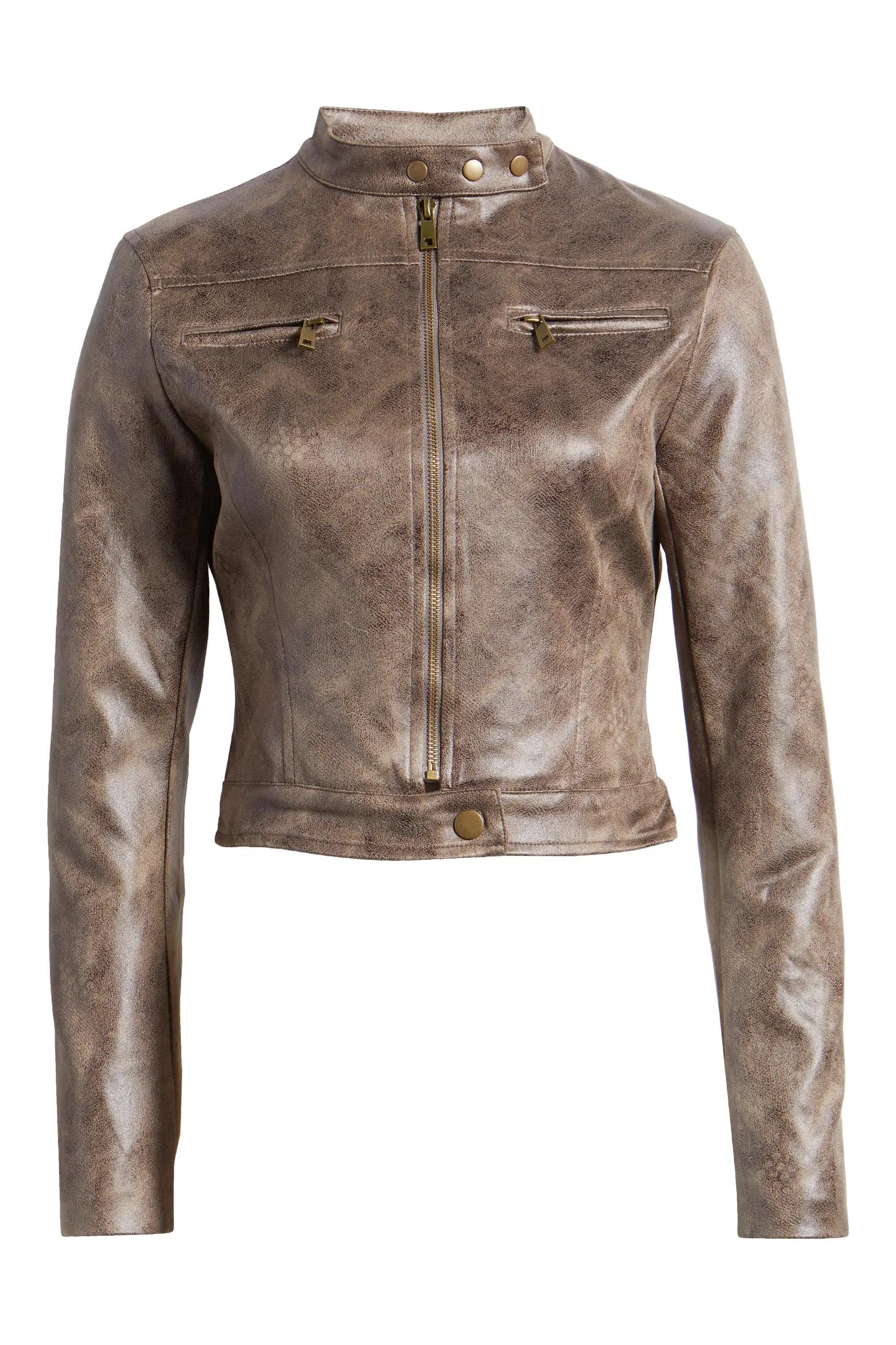 Grey Leather Moto Jacket