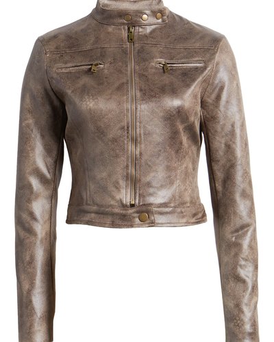 Grey Leather Moto Jacket