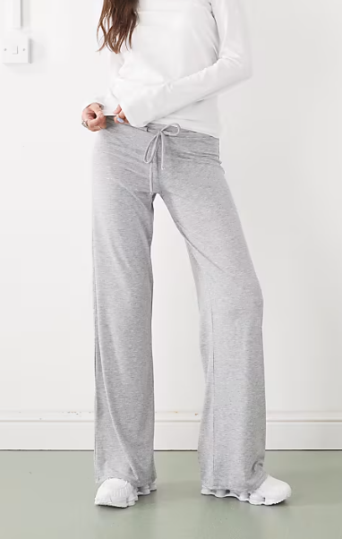 Grey Drawstring Wide-Leg Pants