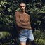 Brown Open Crochet Knit Sweater