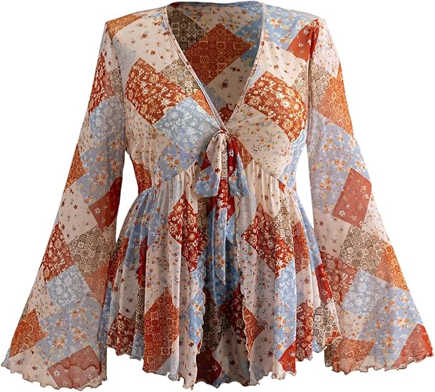 Patchwork Tie-Front Blouse