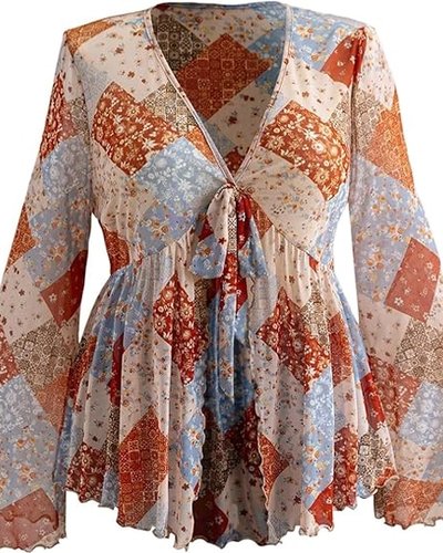 Patchwork Tie-Front Blouse