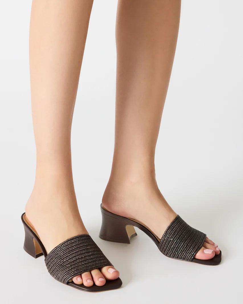 Black Woven Heeled Mules