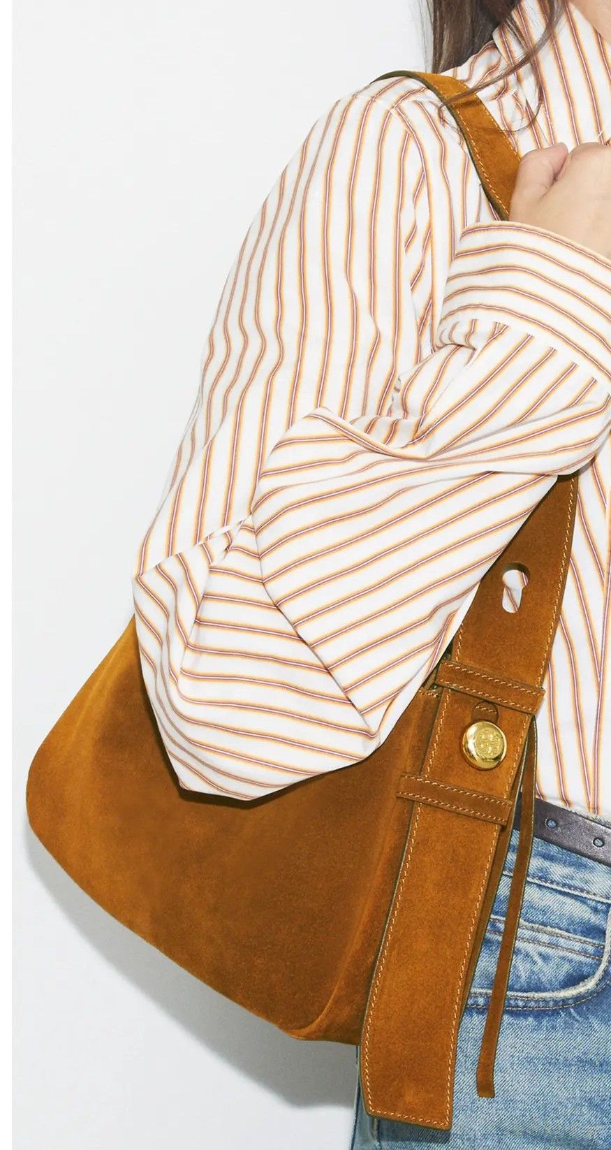 Cognac Suede Shoulder Bag
