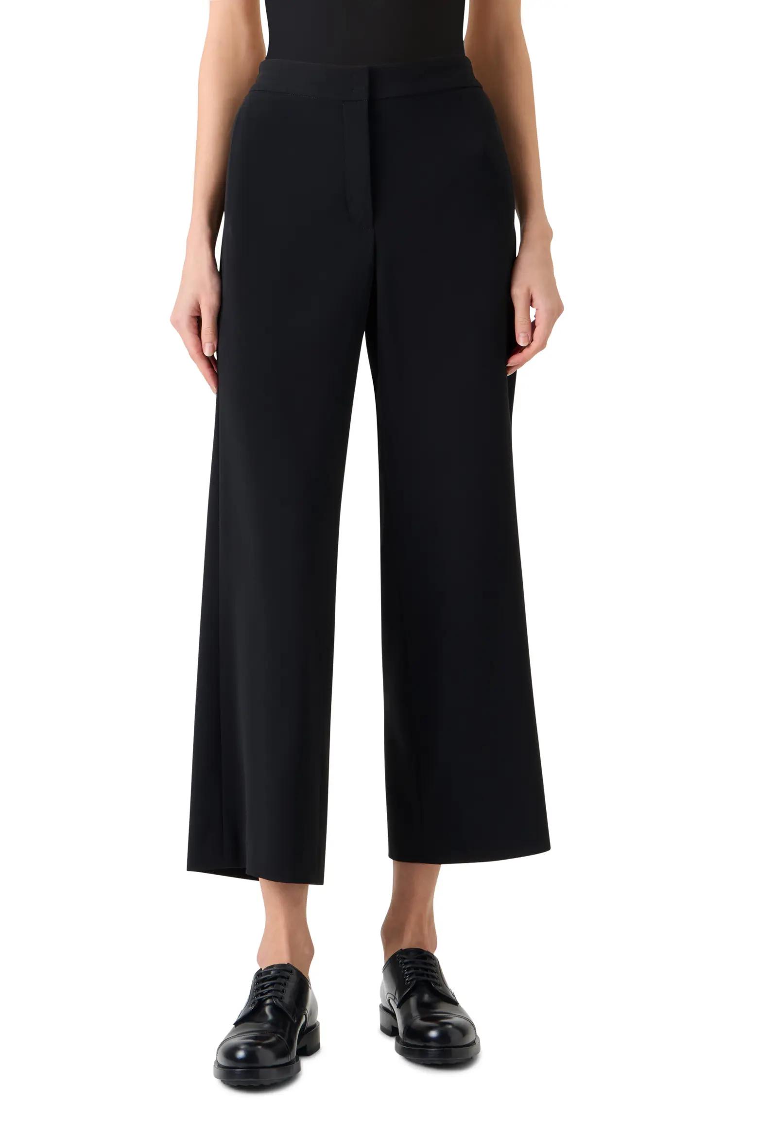 Black Cropped Wide-Leg Trousers