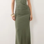 Sage Twist-Neck Ruched Midi Dress