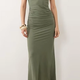 Sage Twist-Neck Ruched Midi Dress