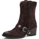Dark Brown Buckle Western Ankle Boots