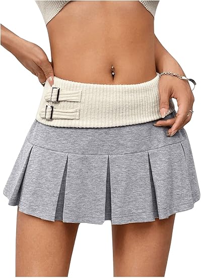 Grey Pleated Mini Skirt