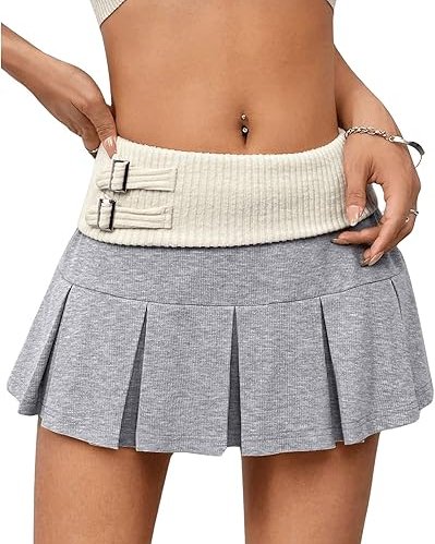 Grey Pleated Mini Skirt