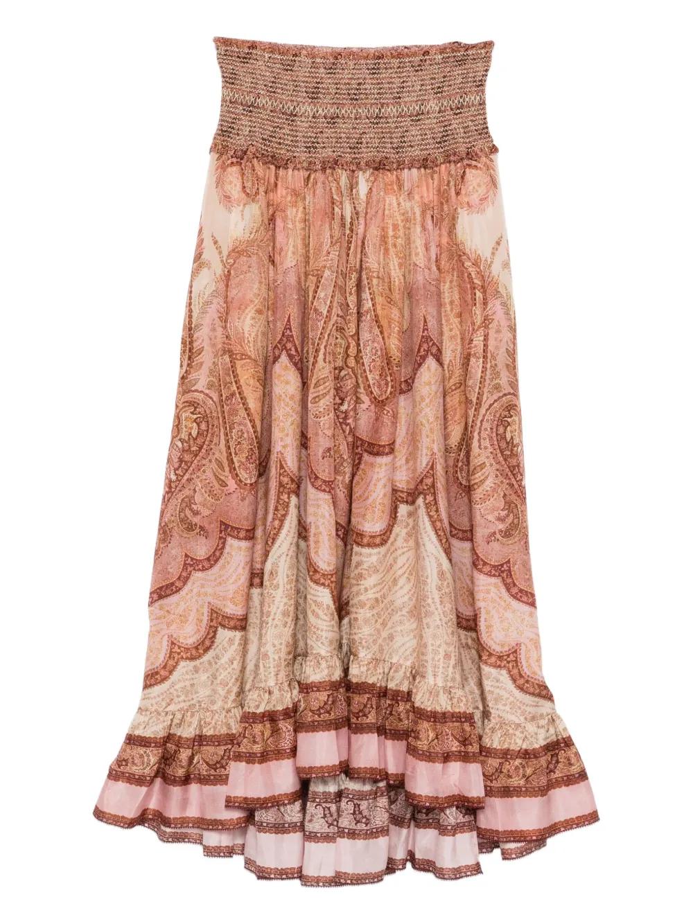 Pink Paisley Smocked Midi Skirt