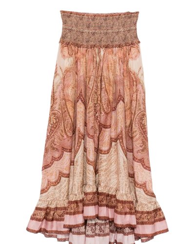 Pink Paisley Smocked Midi Skirt