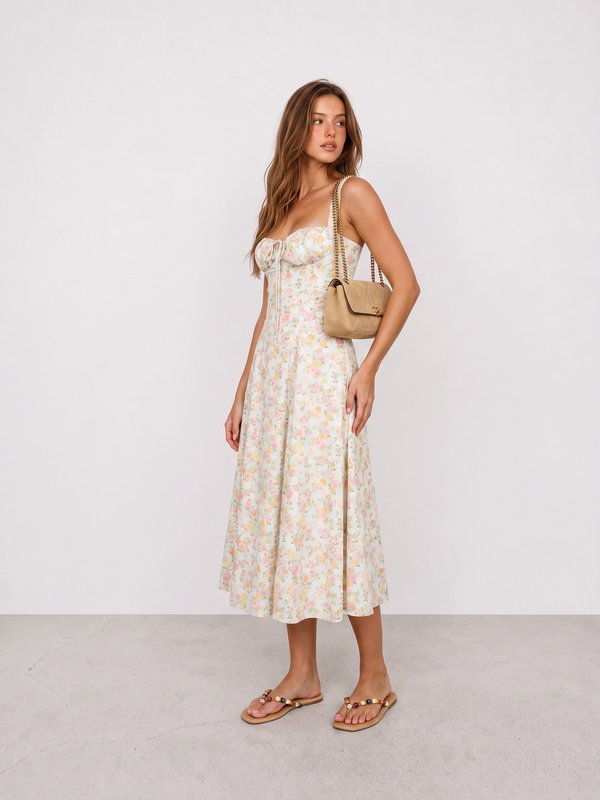 Floral Maxi Dress and Gold Sandals Outfit