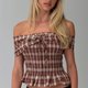 Brown Plaid Off-Shoulder Top