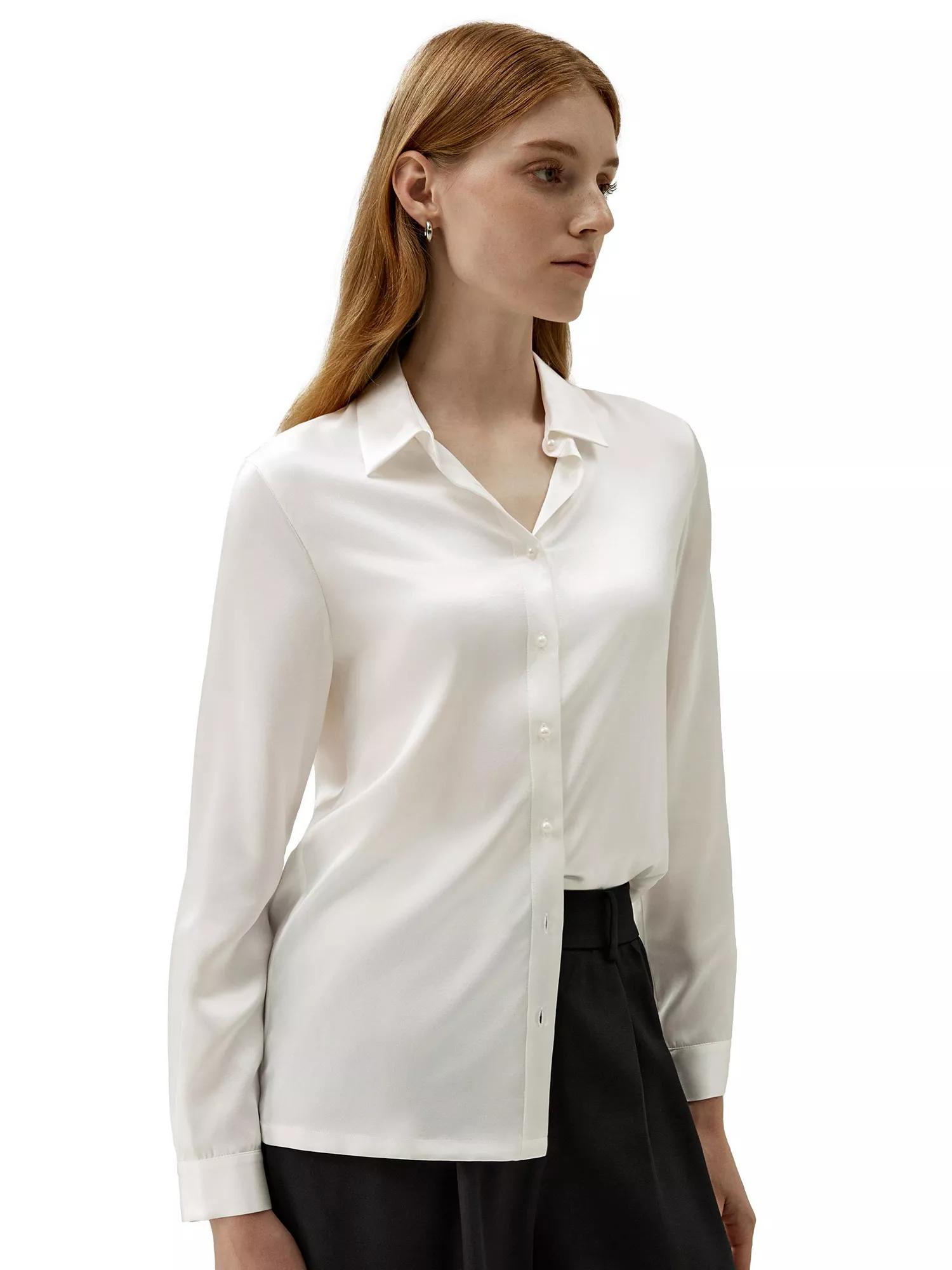 Ivory Satin Button-Down Blouse