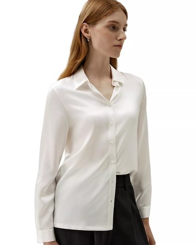 Ivory Satin Button-Down Blouse