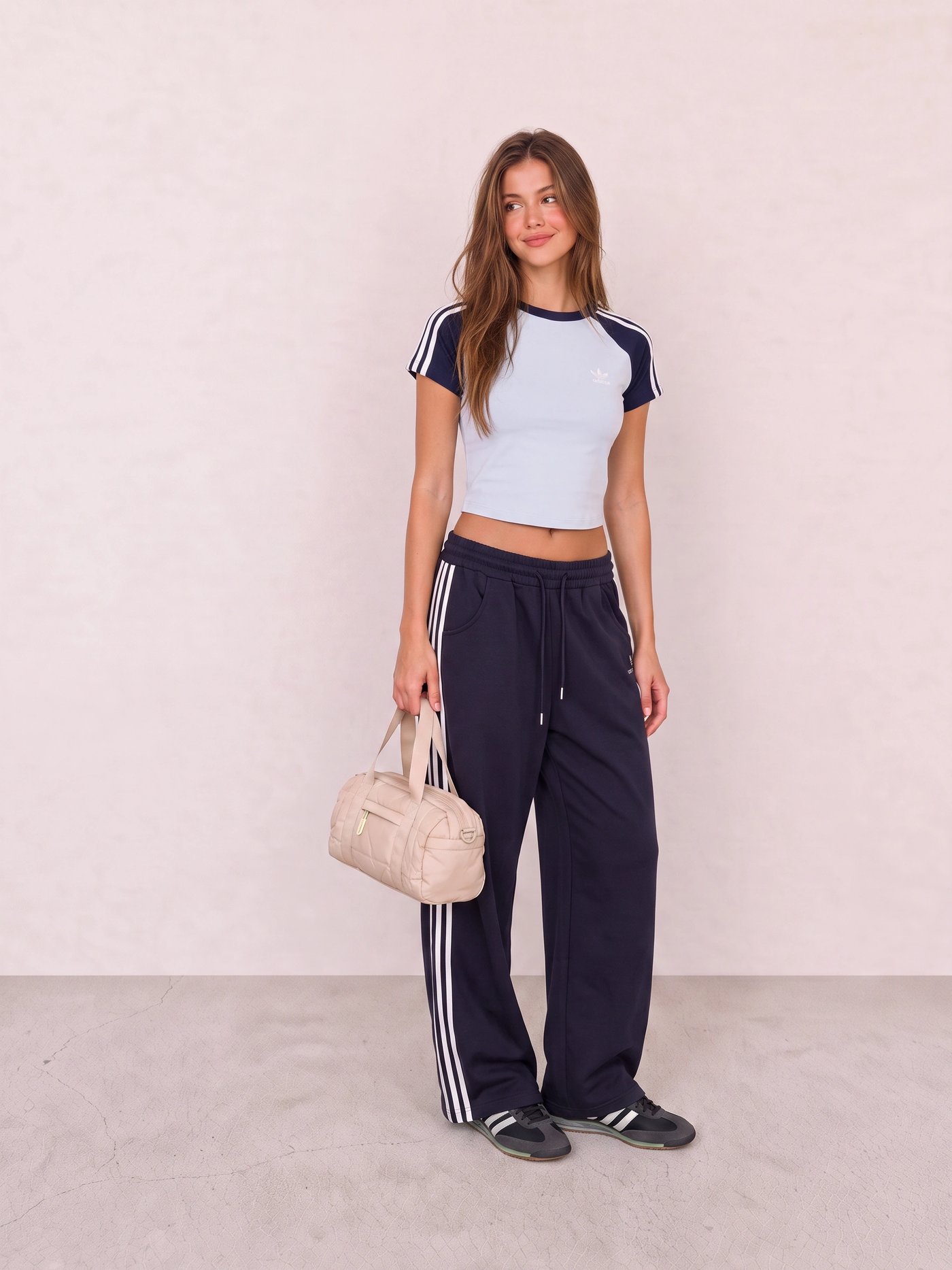 Blue Raglan Tee and Navy Track Pants Sporty Outfit