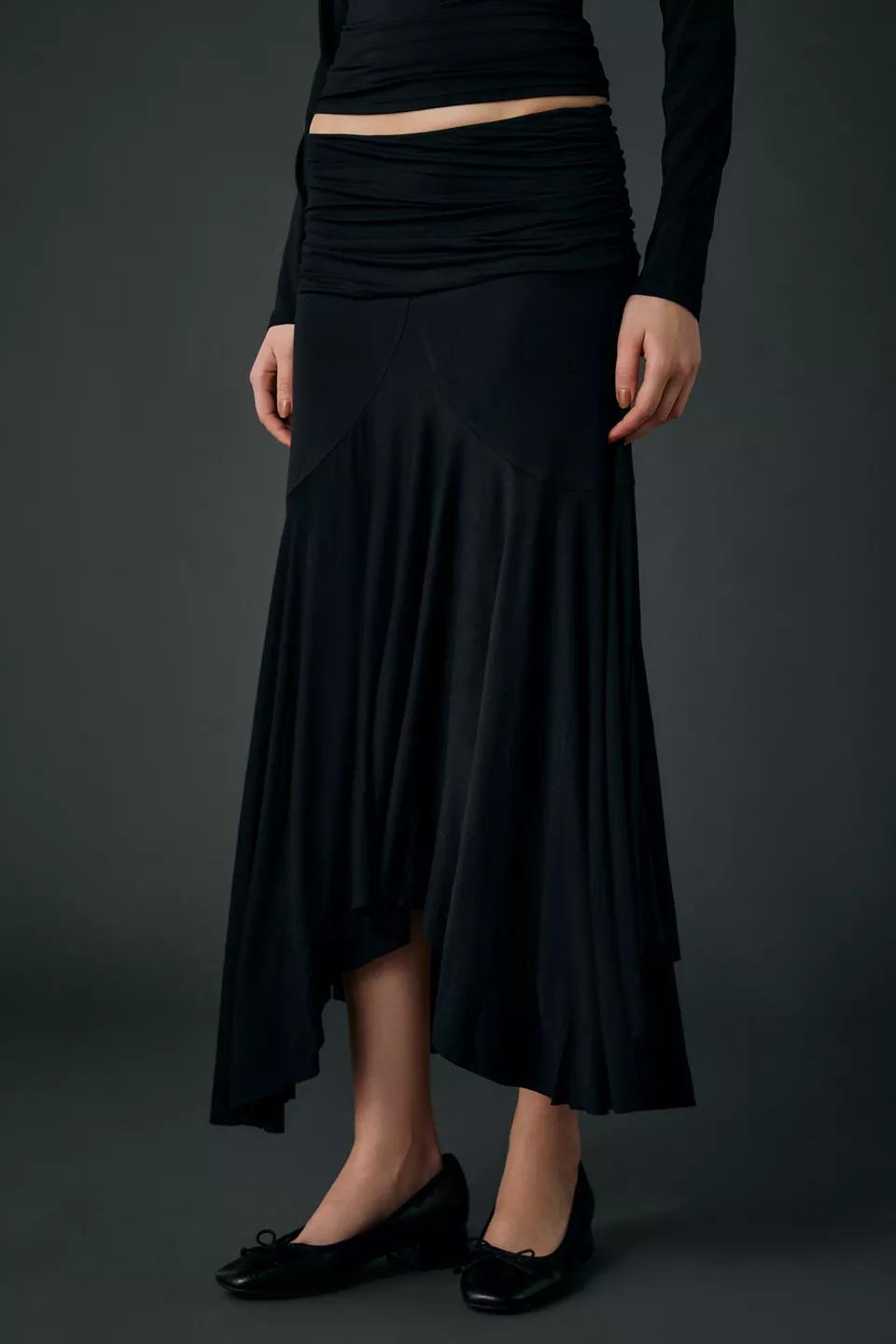Black Asymmetric Midi Skirt