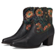 Black Floral Embroidered Ankle Boots