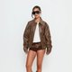 Brown Oversized Leather Bomber Jacket