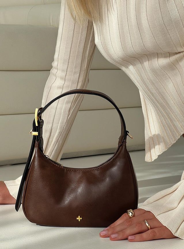 Brown Curved Shoulder Bag