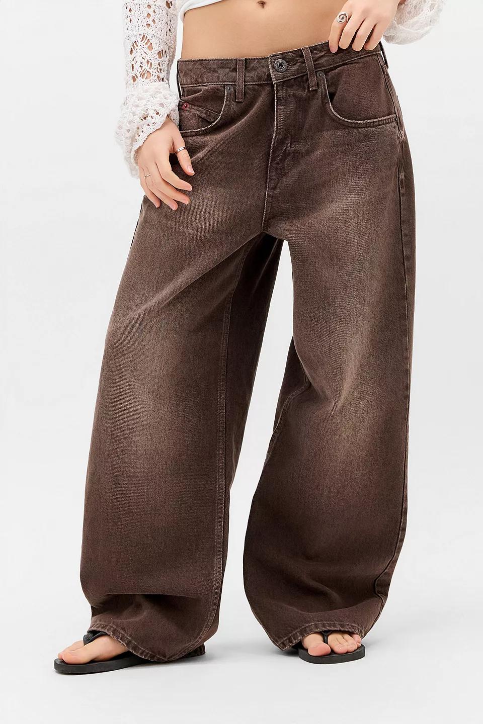 Washed Brown Wide-Leg Jeans