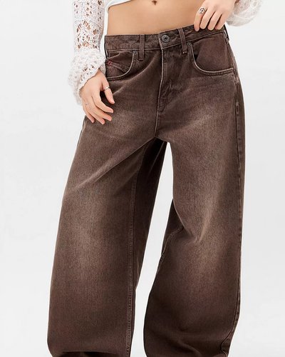 Gewaschene braune Wide-Leg-Jeans