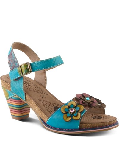 Turquoise Floral Leather Sandals