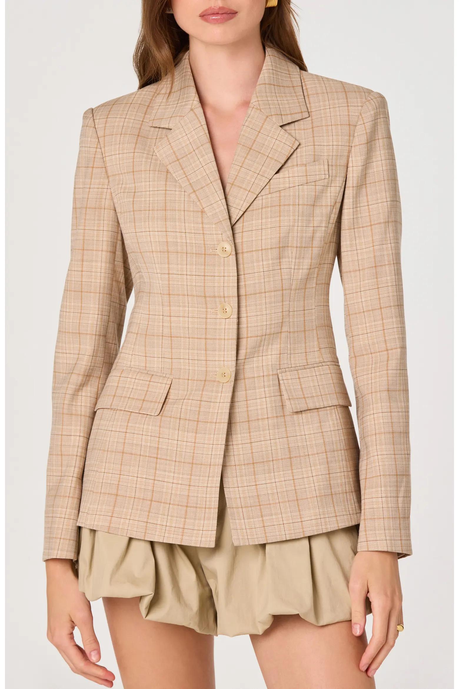 Beige Plaid Tailored Blazer