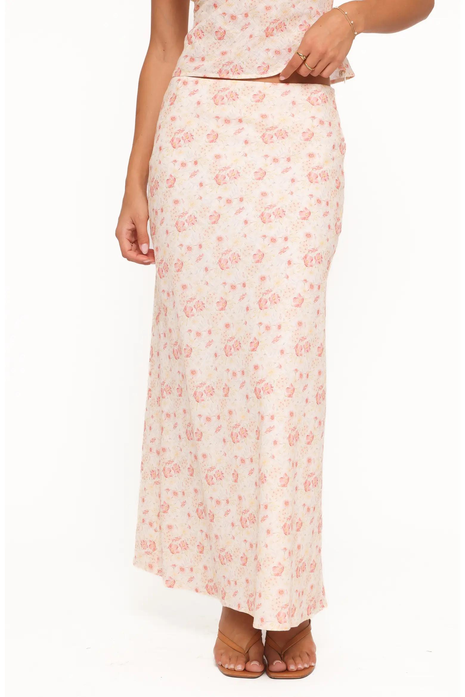 Ivory Pink Floral Maxi Skirt