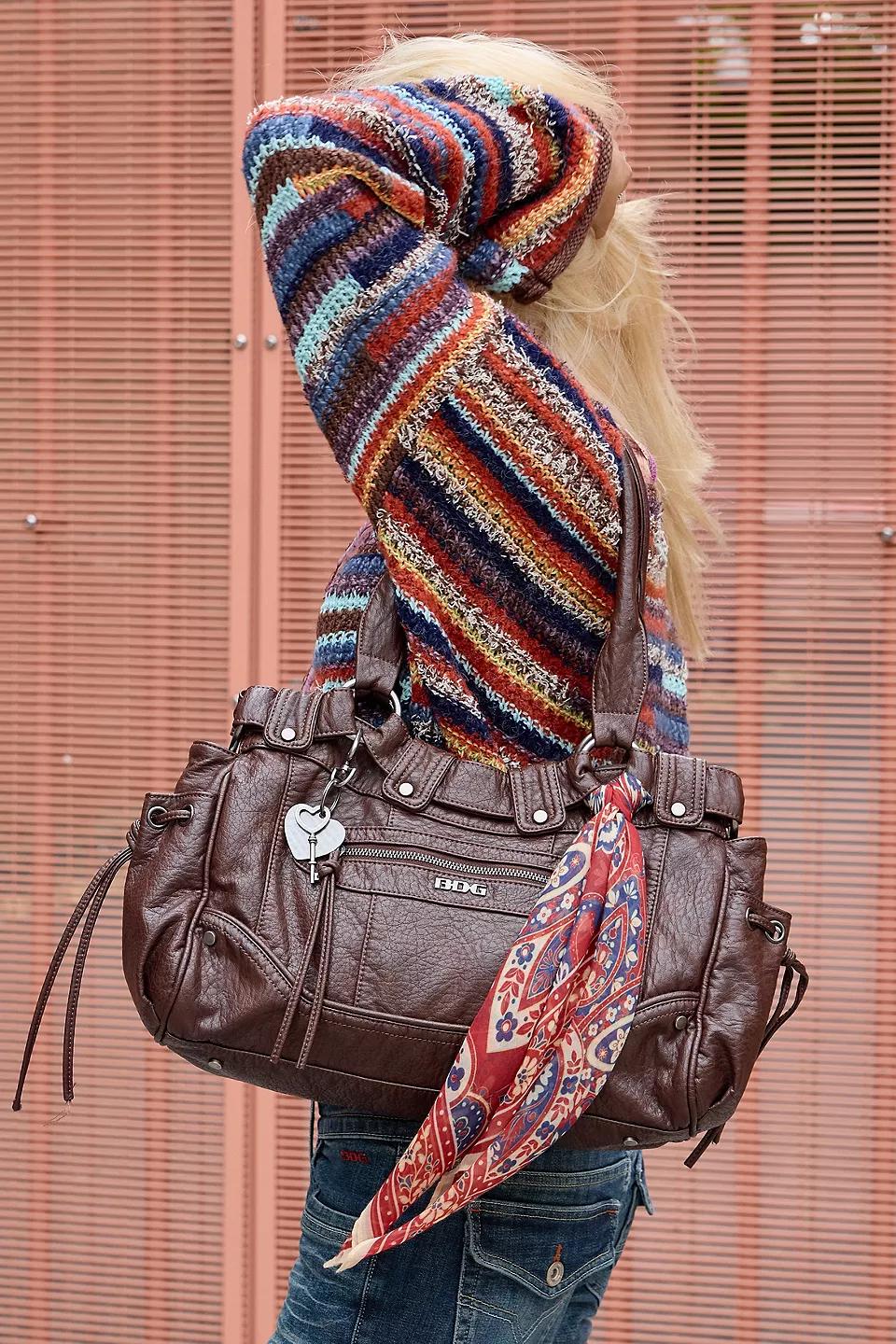 Brown Buckle Shoulder Bag with Scarf