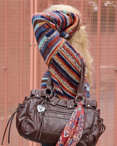 Brown Buckle Shoulder Bag with Scarf