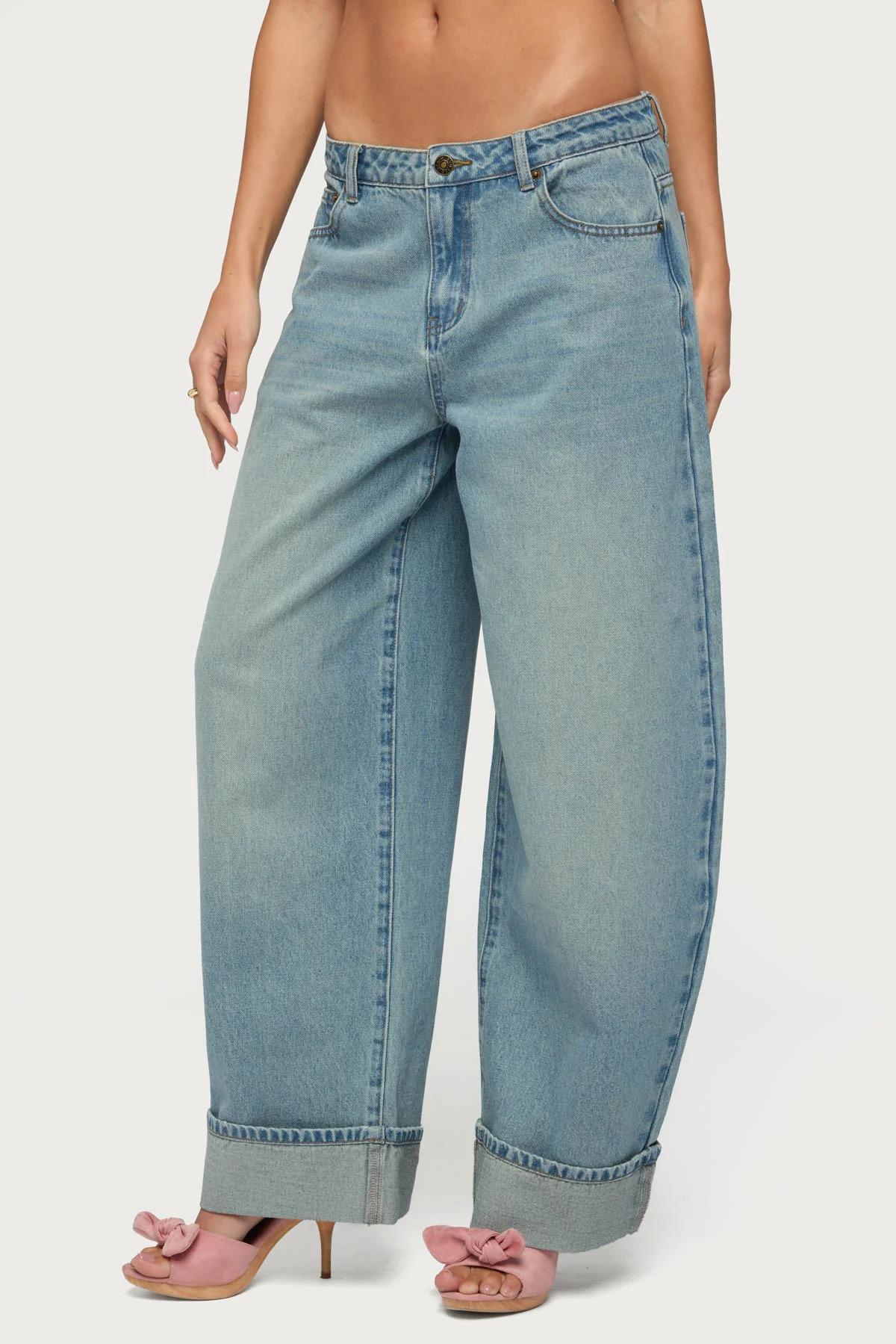 Light-Wash Barrel-Leg Jeans