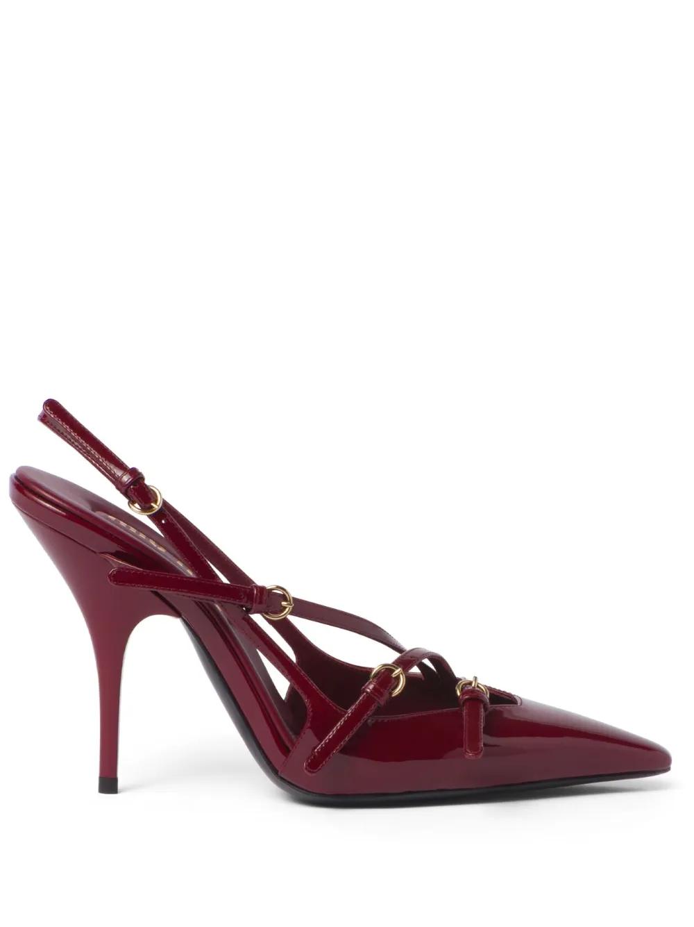 Burgundy Patent Leather Slingback Stilettos