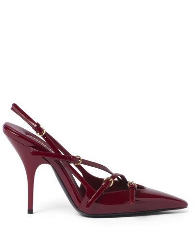 Burgundy Patent Leather Slingback Stilettos