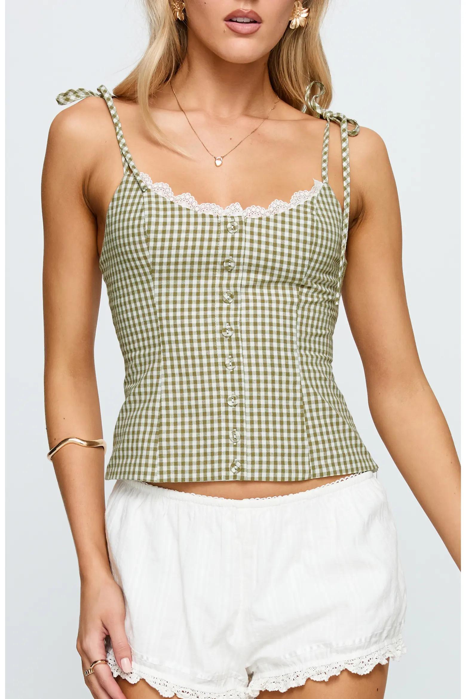 Green Gingham Corset Top