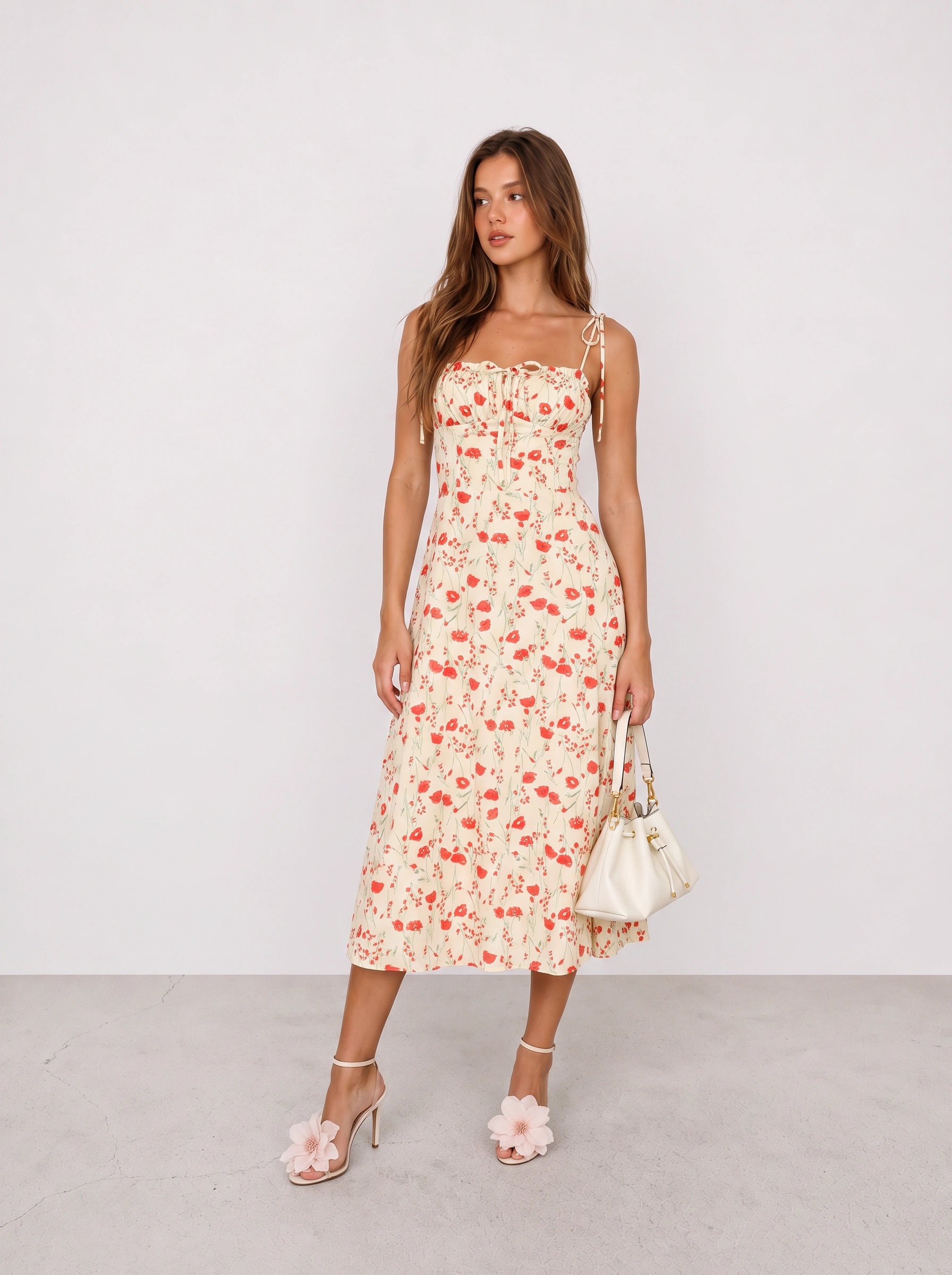 Red Floral Midi Dress Summer Outfit