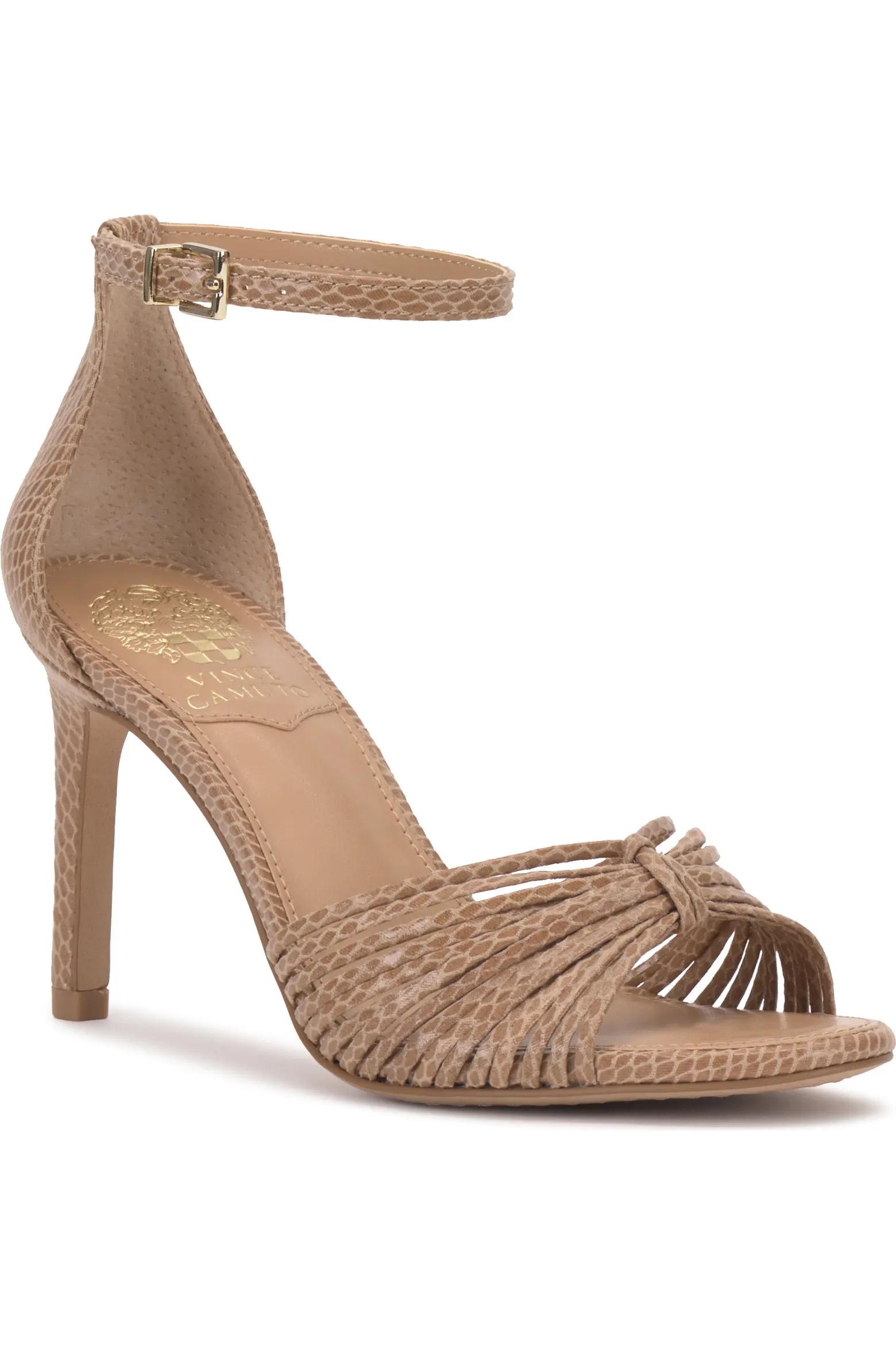 Beige Woven Ankle-Strap Heels