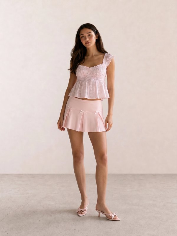 Pink Eyelet Ruffle Cami & Bow Mini