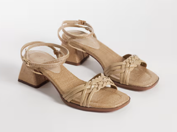 Gold Strappy Block Heel Sandals