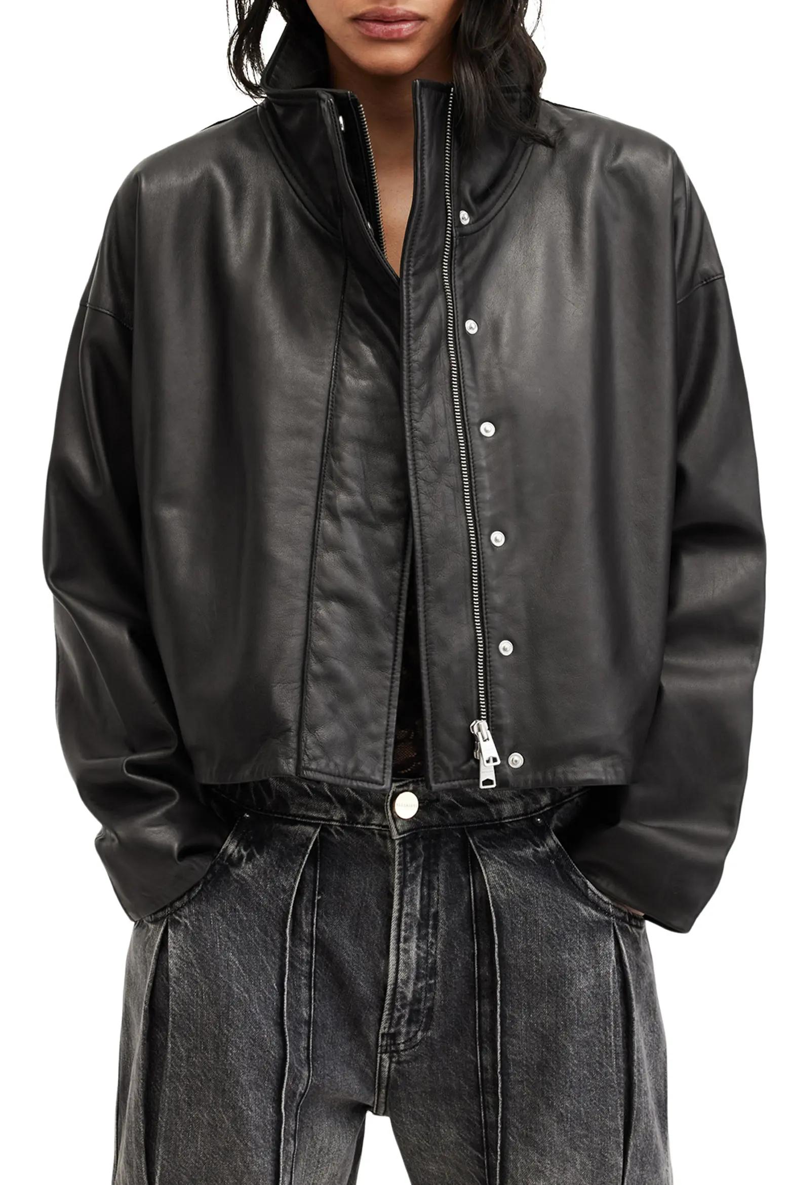 Black Leather Bomber Jacket