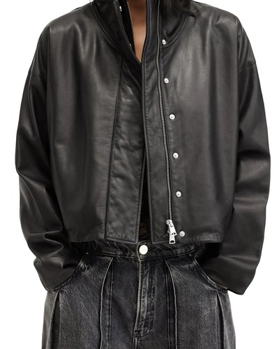 Black Leather Bomber Jacket