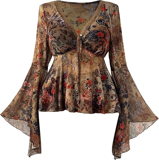 Paisley Bell Sleeve Tie-Front Top