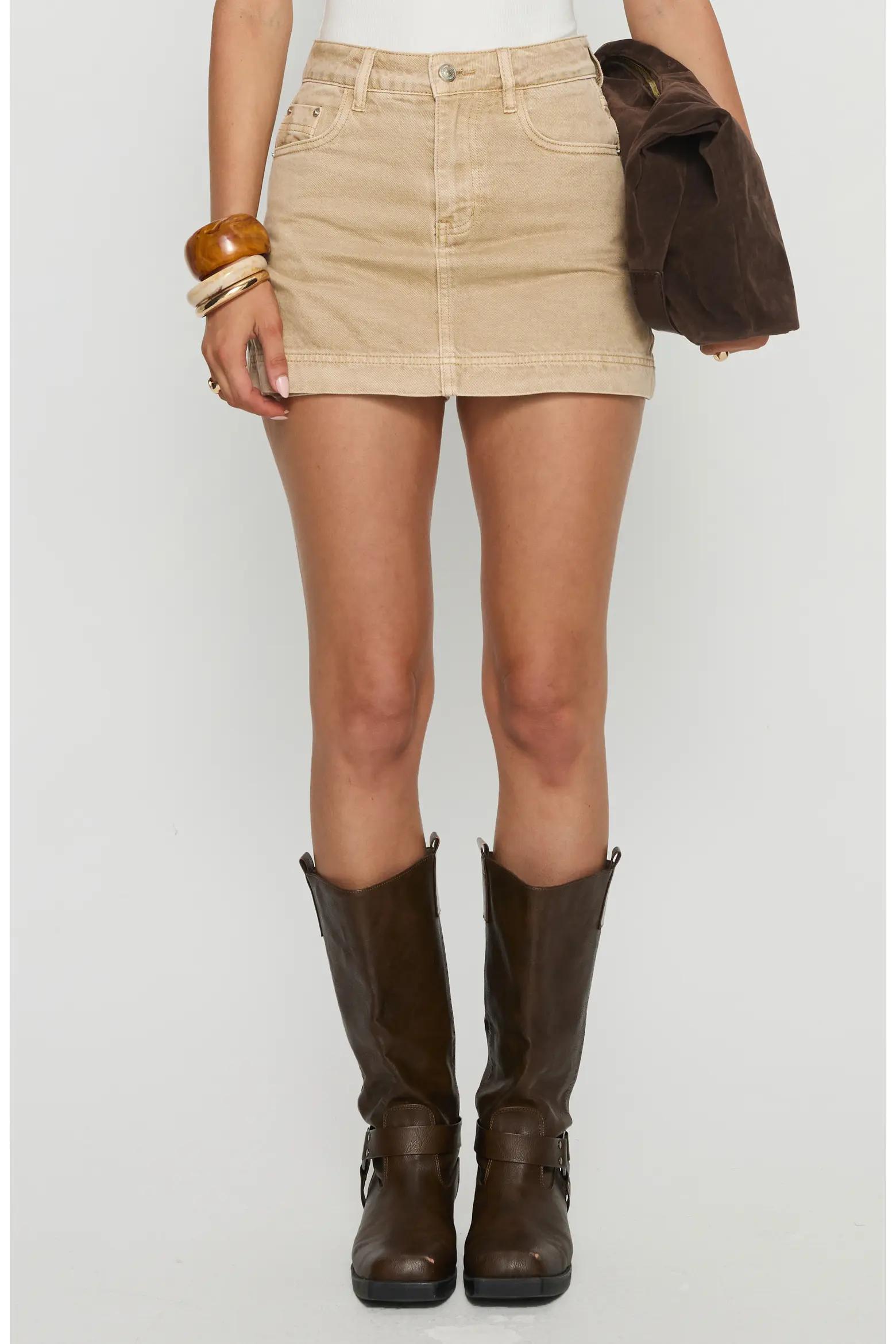 Beige Denim Mini Skirt
