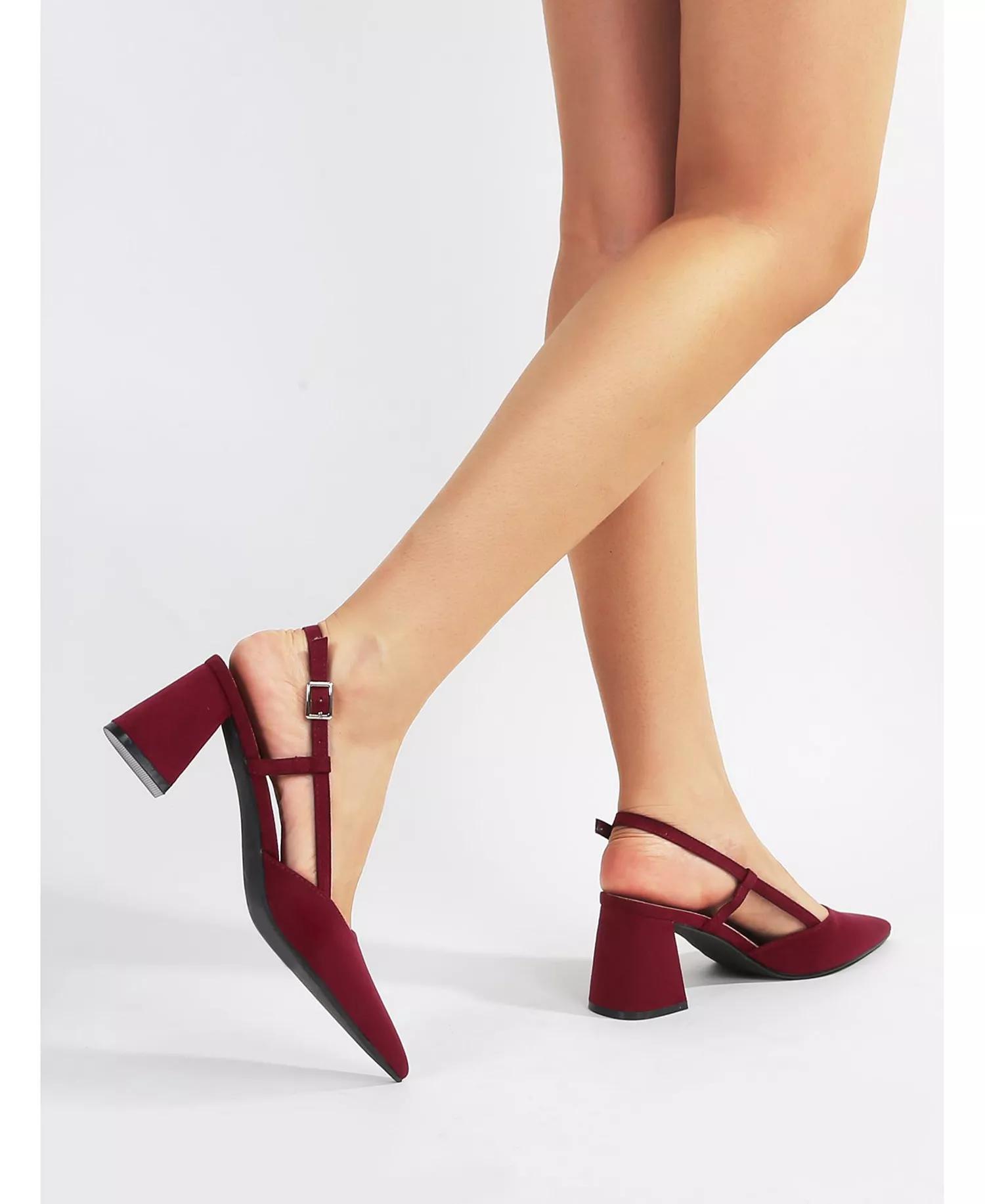 Burgundy Block-Heel Slingback Pumps