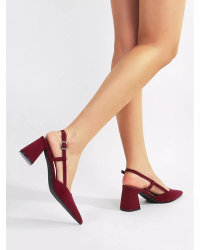 Burgundy Block-Heel Slingback Pumps