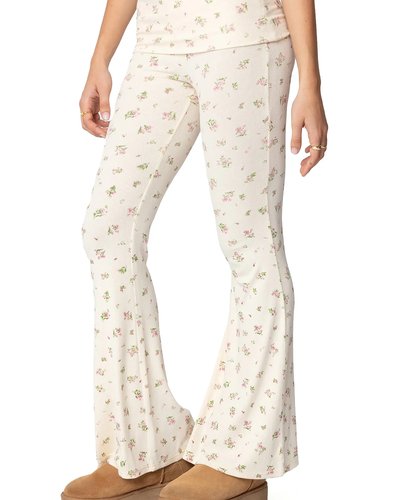 Ivory Floral Wide-Leg Pants