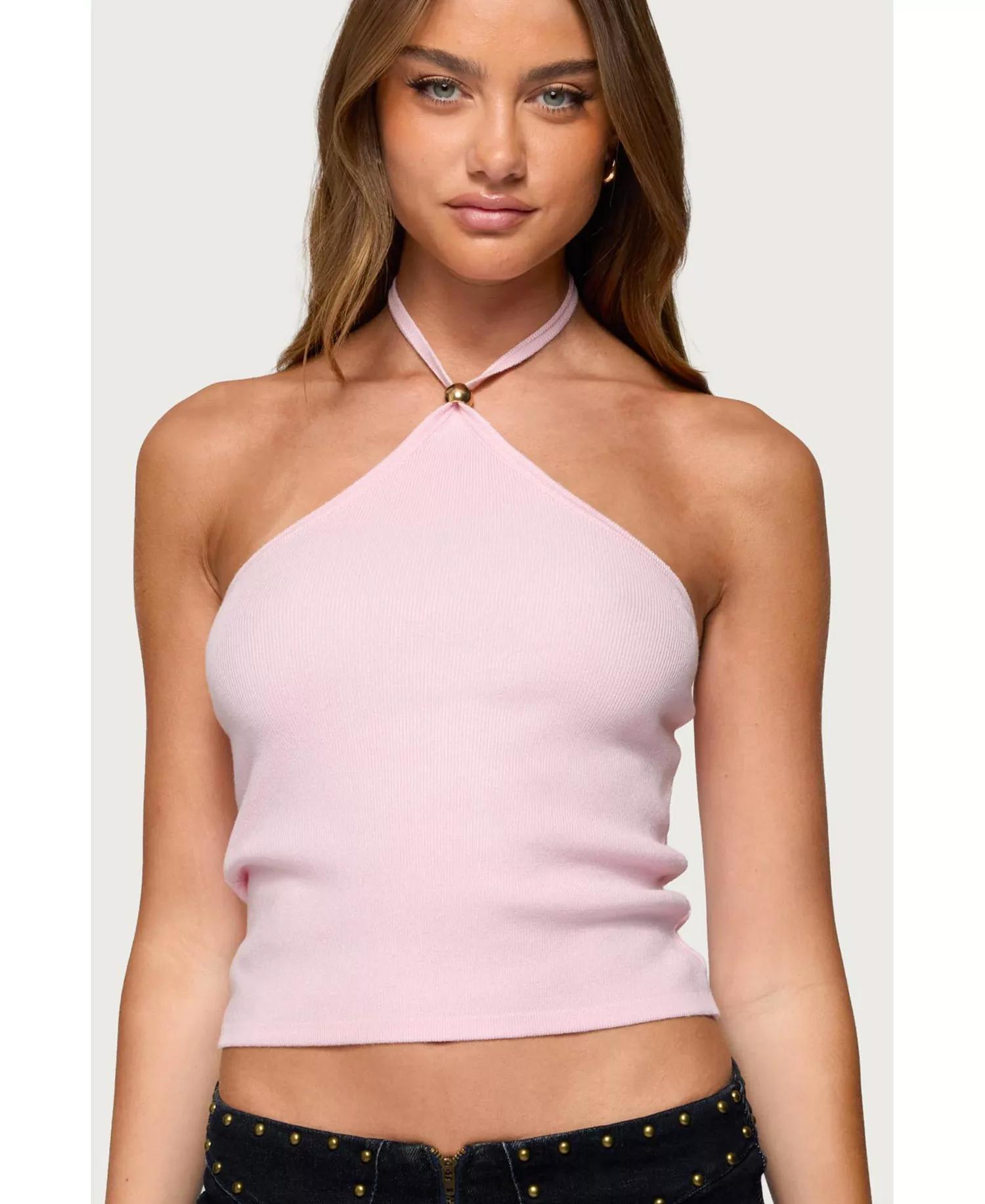Pink Ribbed Halter Top